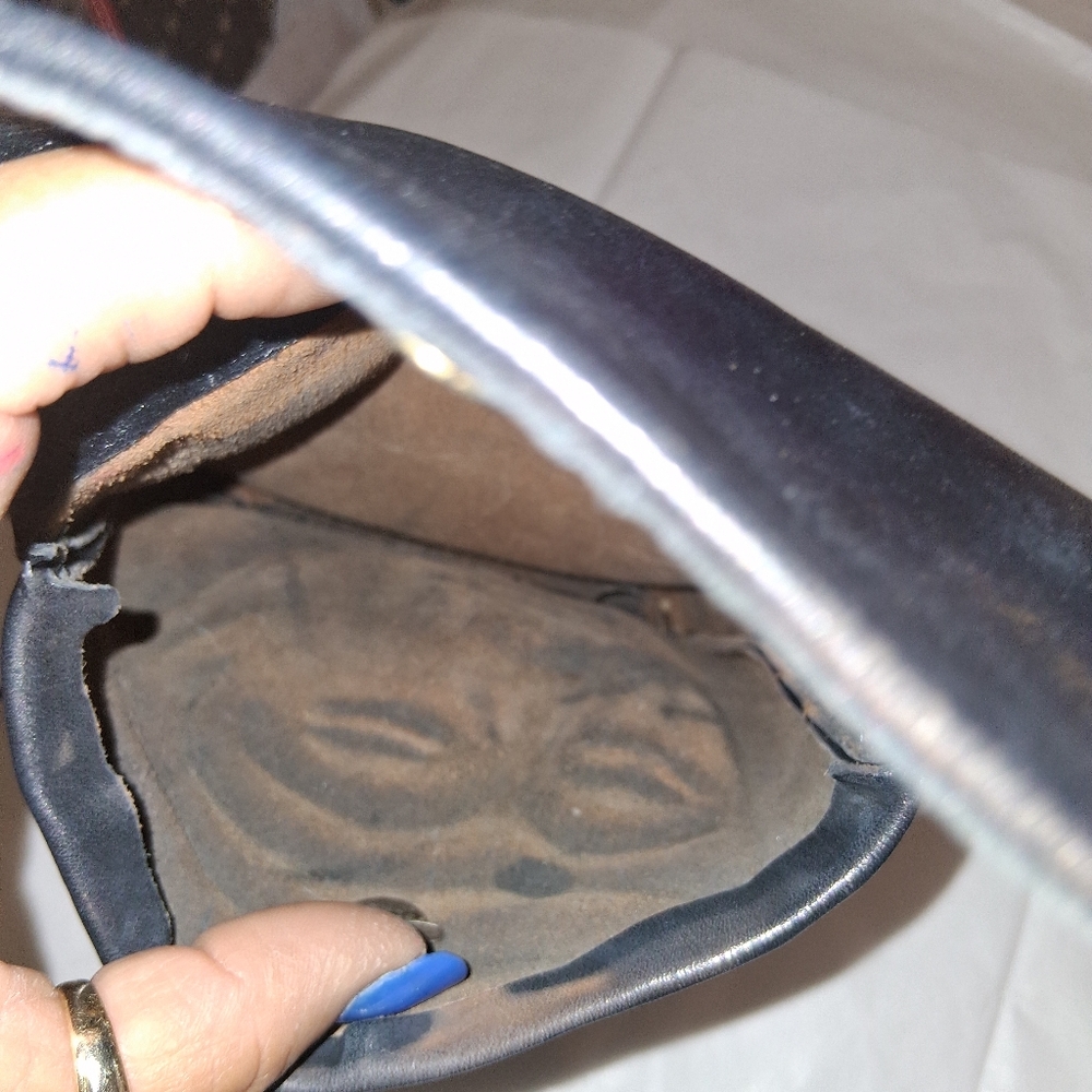 Black Embossed Face Leather Crossbody Bag - Picture 5 of 8